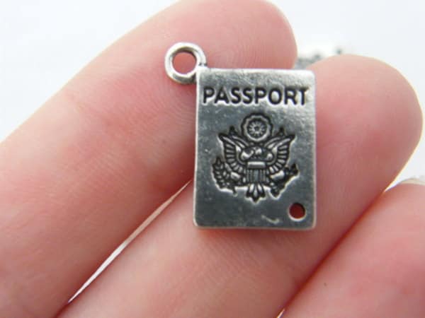BULK 50 Passport charms or connectors antique silver tone WT55