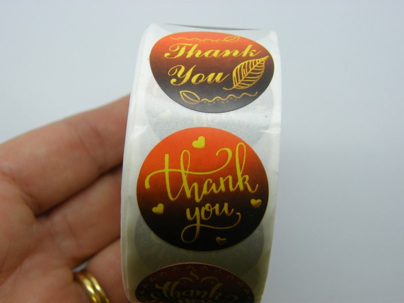1 Roll Thank you words yellow brown orange 500 stickers