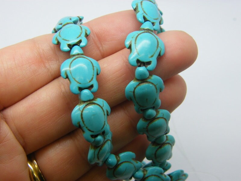 26 Turtle beads blue 17 x 14mm synthetic turquoise