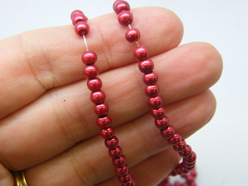 180 Fire brick red imitation pearl glass 4mm beads B85