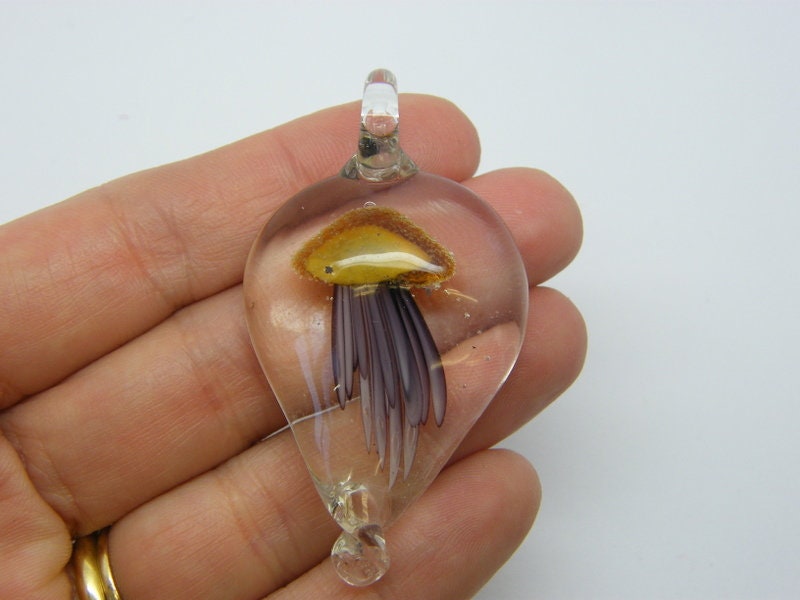 1  Jellyfish pendant brown handmade lamp work glass A