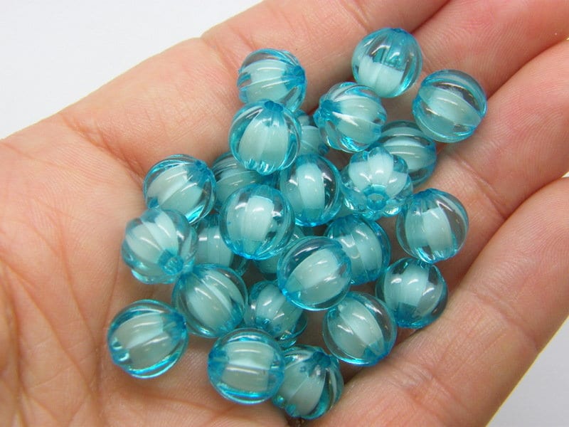 50 Pumpkin beads blue 10mm acrylic HB21 - SALE 50% OFF