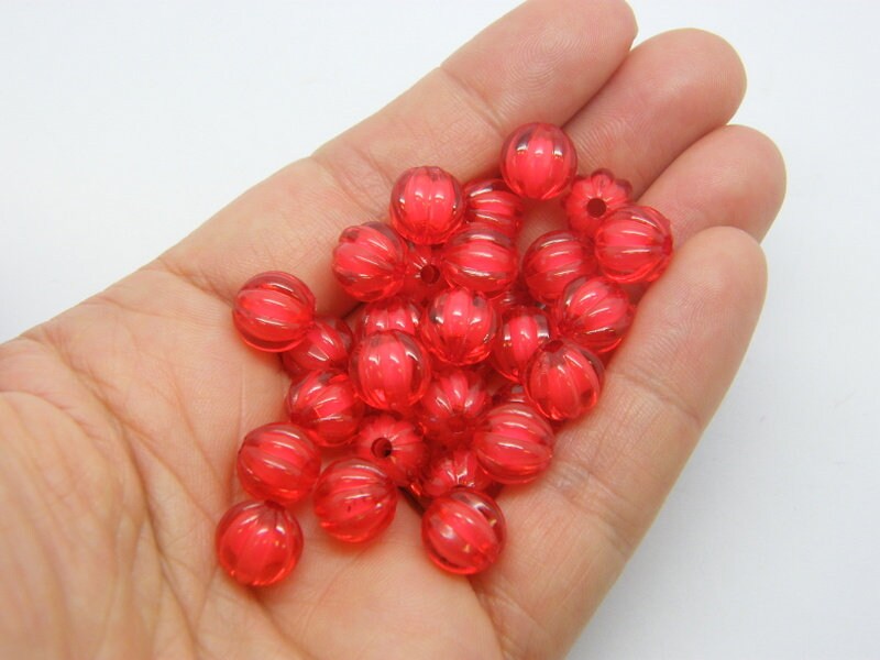 50 Pumpkin beads red 10mm acrylic HB23 - SALE 50% OFF