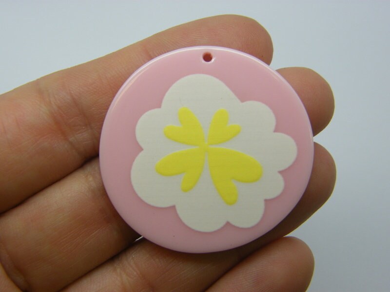 4 Flower pendants pink white yellow acrylic F567