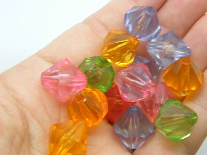 20 Faceted bicone beads random mixed 16mm acrylic BB854 - SALE 50% OFF