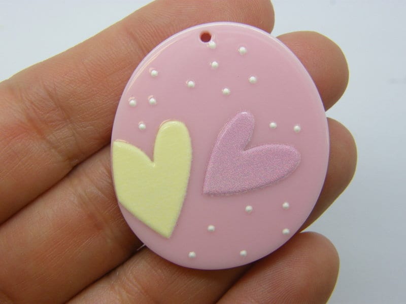 4 Hearts pendants pink yellow acrylic H137