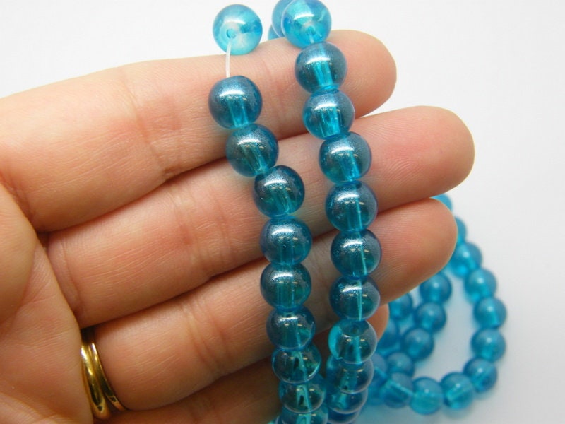 100 Sky blue beads 8mm glass B169 - SALE 50% OFF