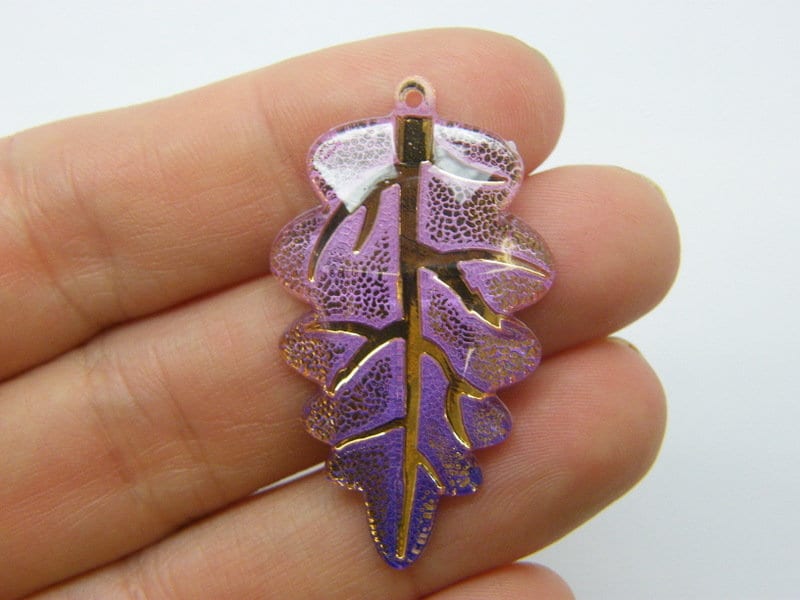 8 Leaf pendants shades of pink purple gold acrylic L313