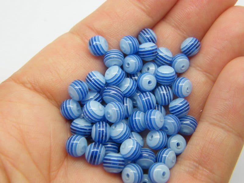 100 Dark blue striped beads 6mm resin AB456