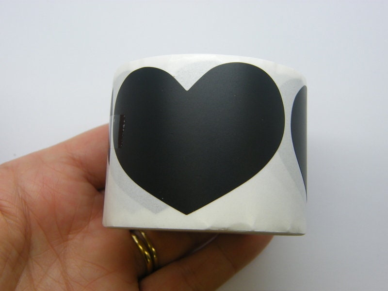 1 Roll 150 black  heart stickers 41 x 60mm