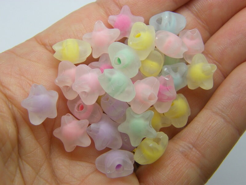 50 Star beads random mixed frosted acrylic BB393 - SALE 50% OFF
