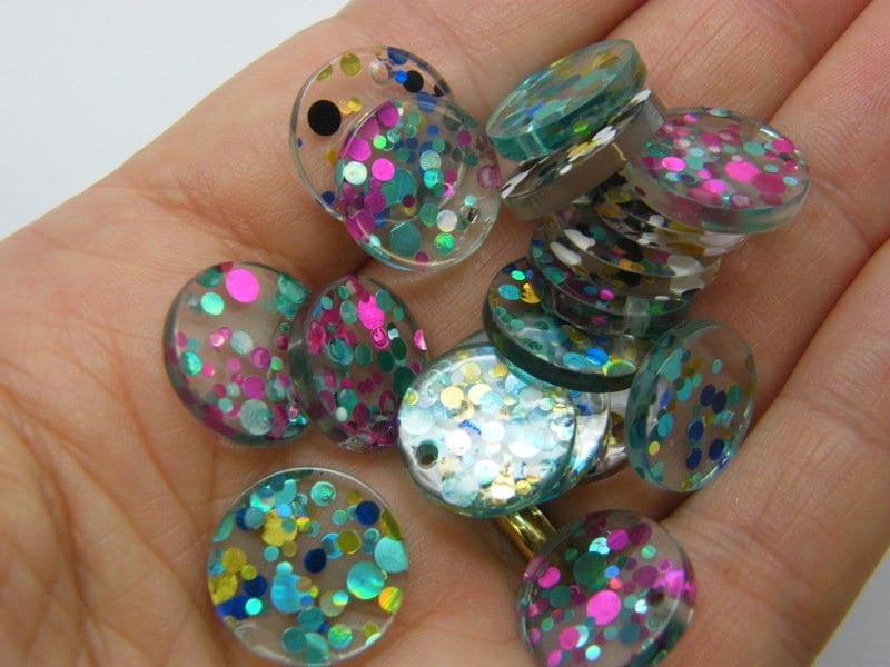 16 Glitter sequins charms random mixed clear resin M606