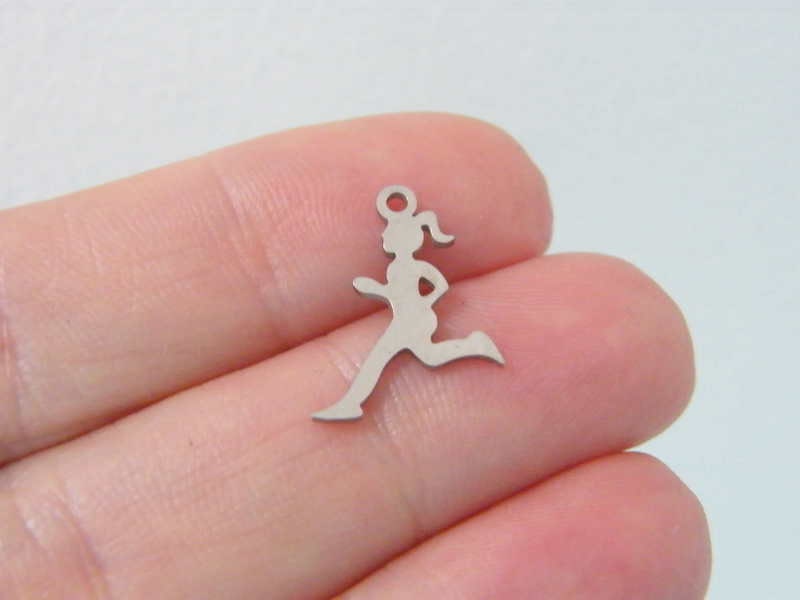 2 Running girl charms stainless steel SP98