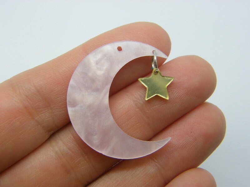 1 Moon star dangle charm pink pearl black acrylic M140