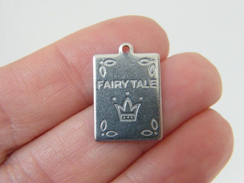 2 Fairy tale book charms stainless steel P364