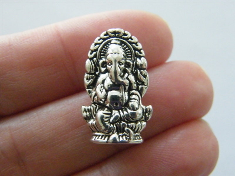 BULK 30 Elephant Ganesha beads antique silver tone R12