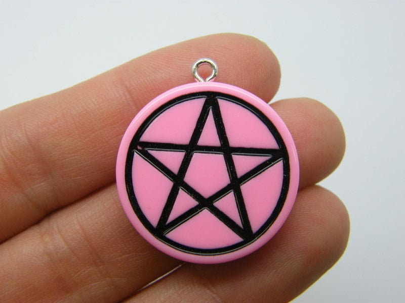 2 Pentagram pendant pink black resin HC668