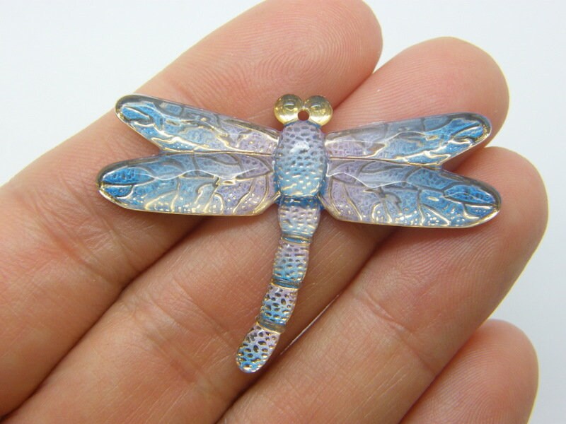 6 Dragonfly pendants blue pink acrylic A846