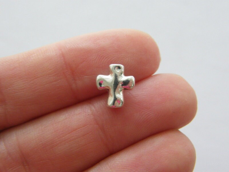 14 Cross spacer bead charms antique silver tone C36