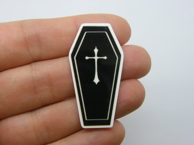 4 Coffin cross embellishment cabochons resin HC597