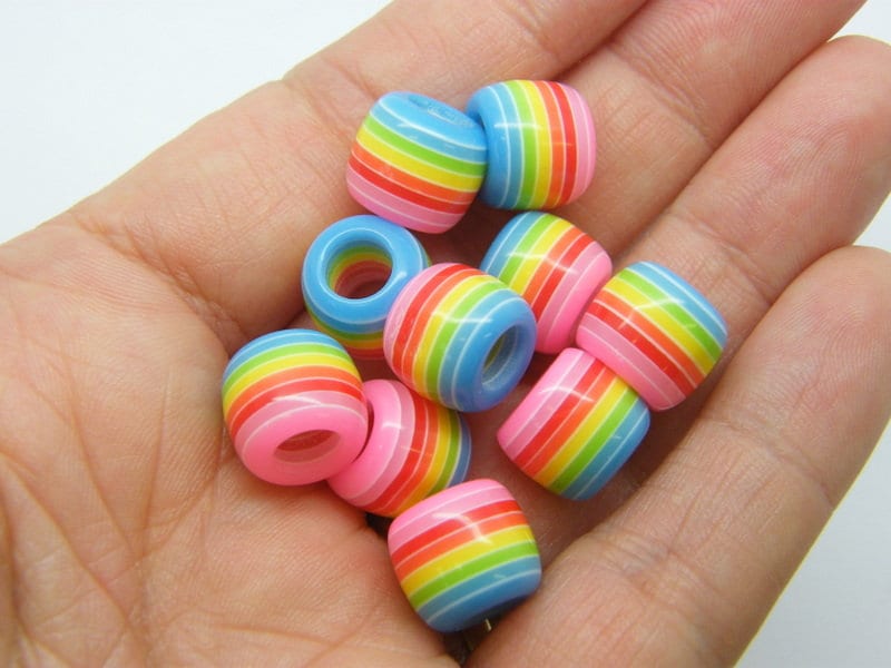 20 Striped rainbow resin beads AB538 - SALE 50% OFF