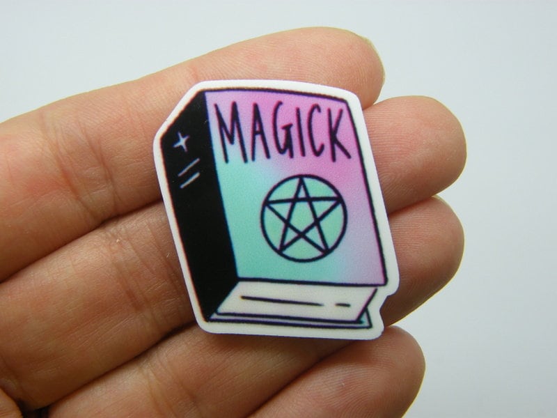 8 Magick spell book Witch glue on  cabochons white black pink blue resin HC637