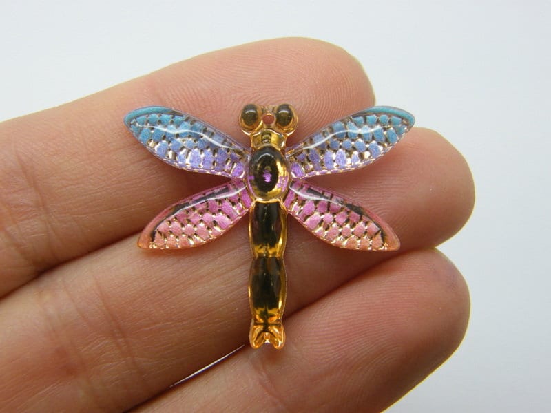BULK 30 Dragonfly pendants blue pink acrylic A638