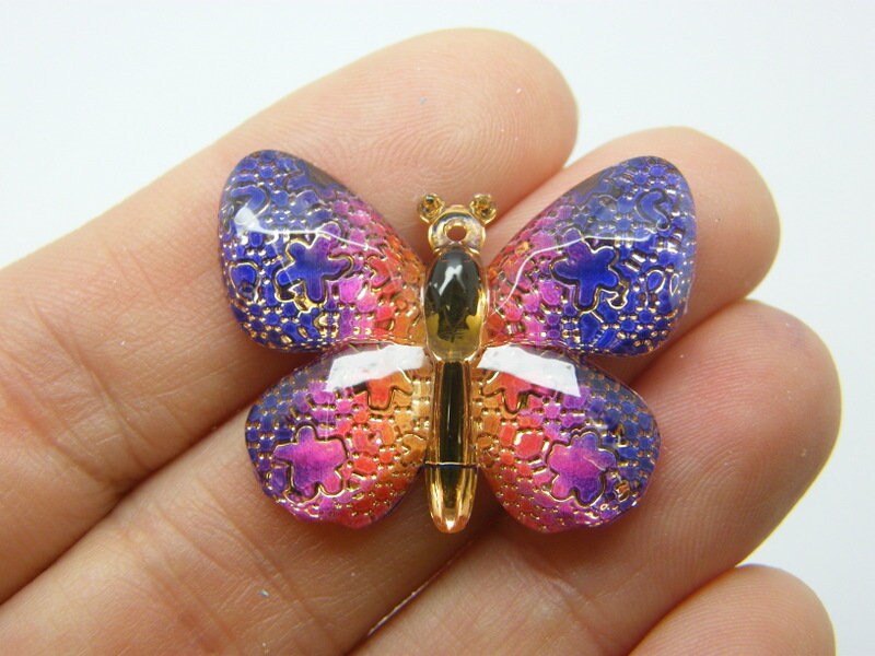 6 Butterfly pendants  purple pink acrylic A680