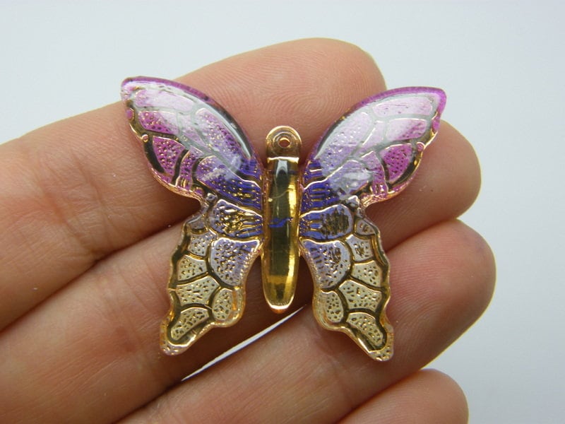 8 Butterfly pendants  pink purple yellow acrylic A857