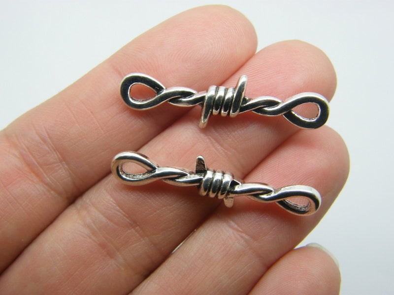 10 Rope bondage connector charms antique silver tone G3