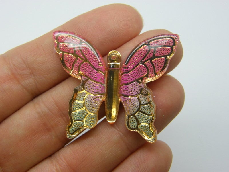 BULK 30 Butterfly pendants  pink green acrylic A266  - SALE 50% OFF