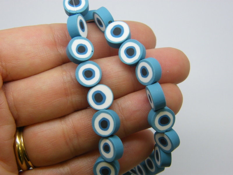 38 Evil eye beads blue polymer clay B223  - SALE 50% OFF
