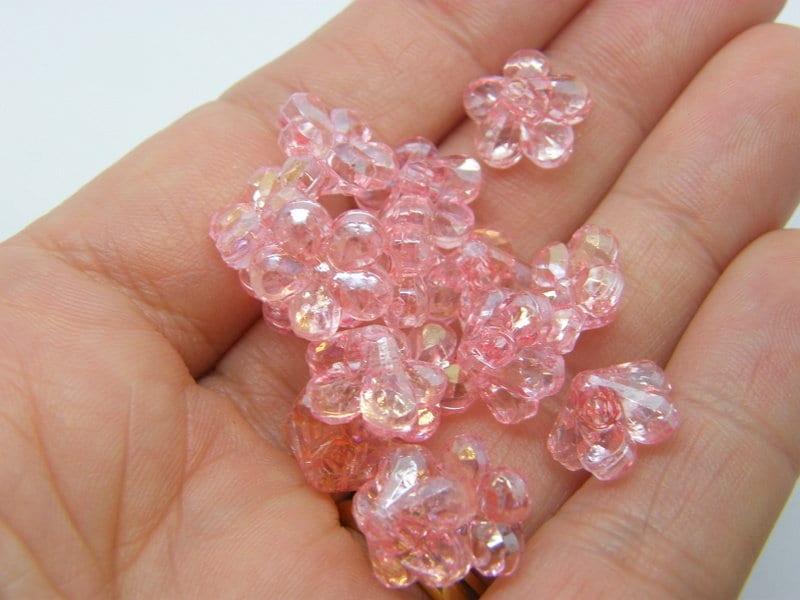 80 Flower beads pink AB acrylic AB462  - SALE 50% OFF