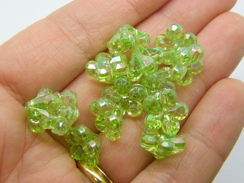 80 Flower beads green AB acrylic AB464  - SALE 50% OFF