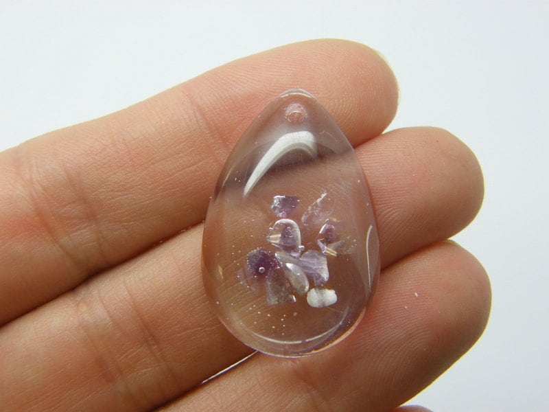 12 Teardrop Amethyst stone chips pendant glass M89