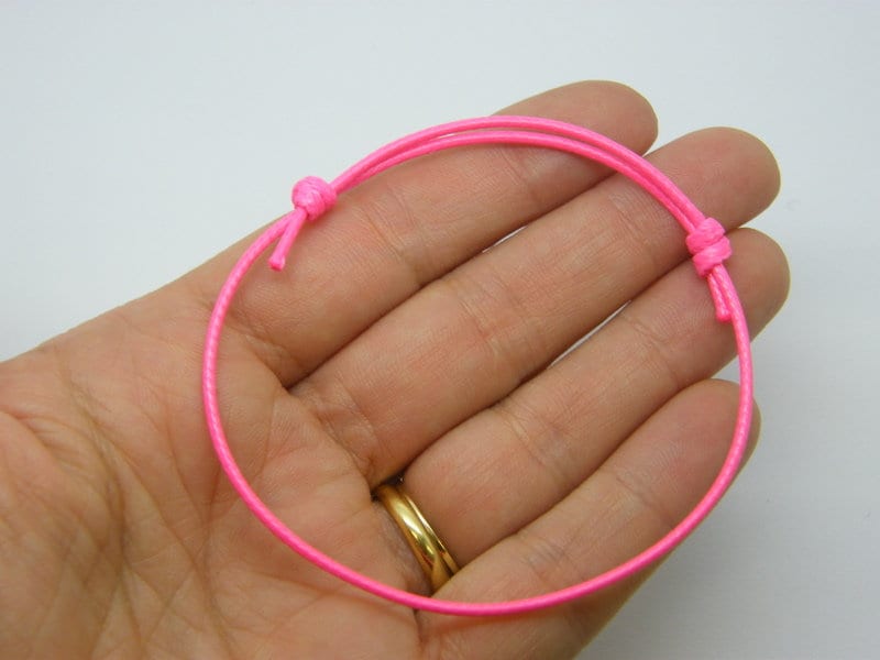 BULK 50  Waxed cord knot neon pink bracelet 07
