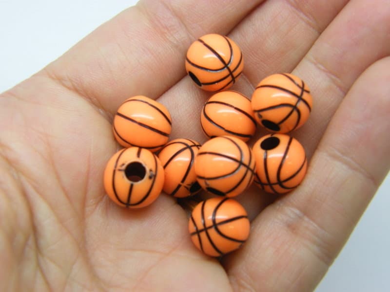 35 Basketball ball beads 12mm orange black acrylic SP112