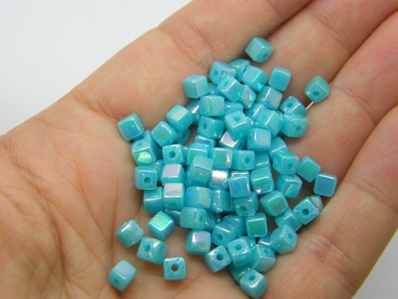 200 Square beads blue AB acrylic AB191 - SALE 50% OFF