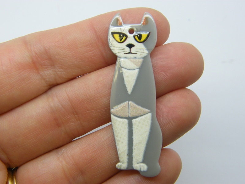 2 Cat pendants grey acrylic A236