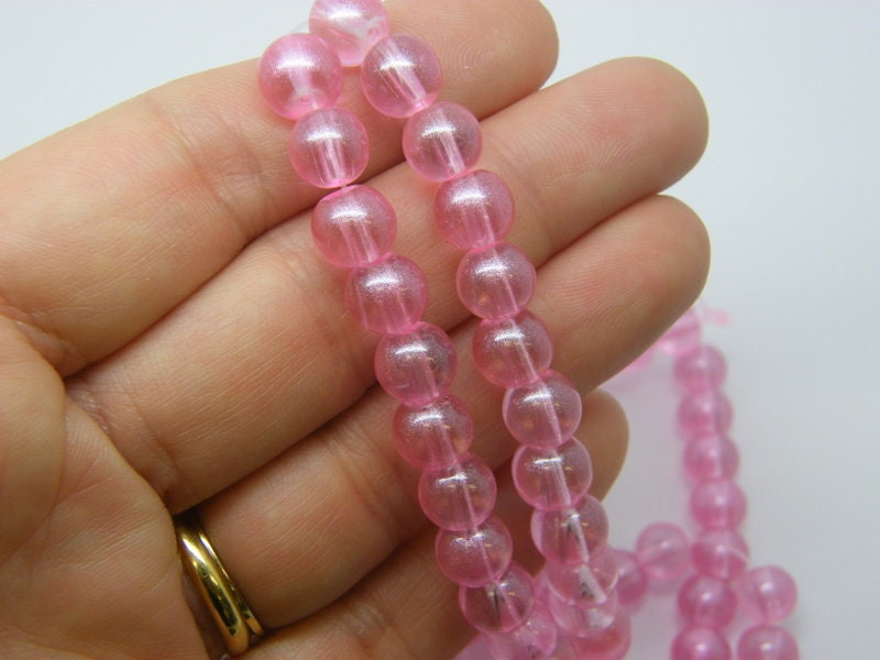 100 Pink beads 8mm glass B152