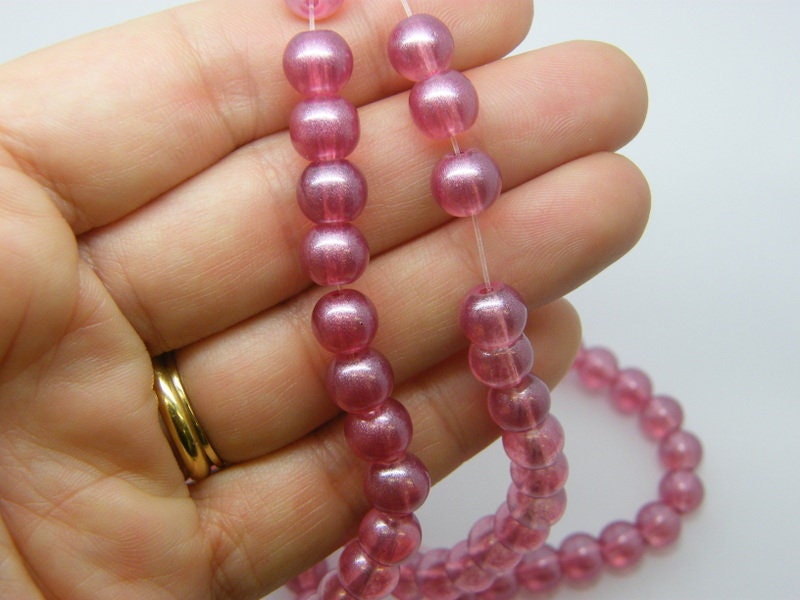 100 Mulberry pink beads 8mm glass B255  - SALE 50% OFF