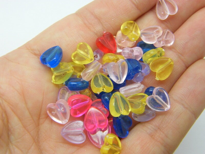 100 Heart beads random mixed transparent acrylic AB498  - SALE 50% OFF