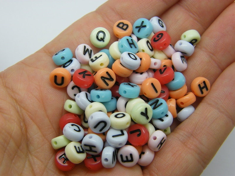 100 Letter alphabet beads RANDOM mixed acrylic AB499  - SALE 50% OFF
