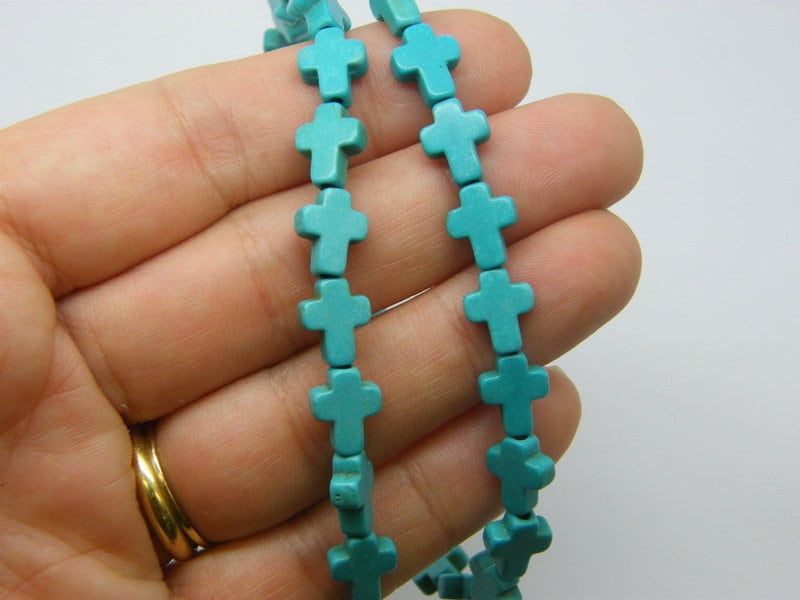 36 Blue cross beads  10 x 8 x 3mm SK28