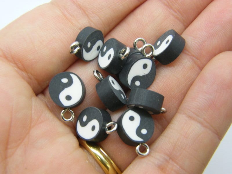 10 Yin and yang charms black white polymer clay I91
