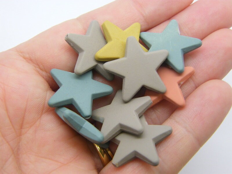 50 Star beads 8 x 6mm random mixed acrylic rubber BB434 - SALE 50% OFF