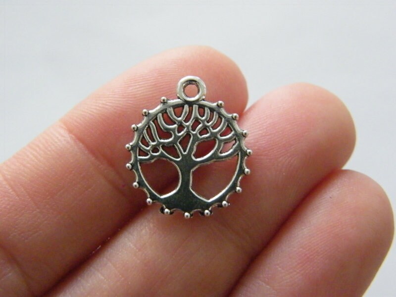 10 Tree charms antique  antique silver tone T62
