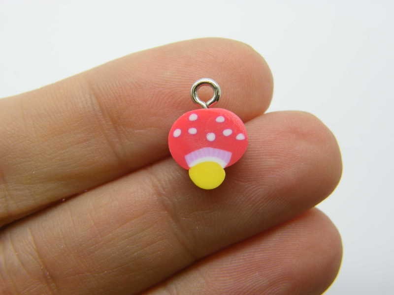 20 Mushroom charms red yellow polymer clay L397