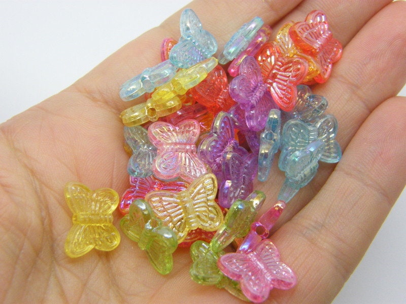 50 Butterfly beads random mixed AB transparent acrylic BB546  - SALE 50% OFF