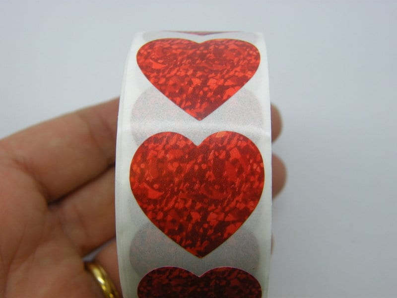 1 Roll 500 red heart pattern stickers  A05